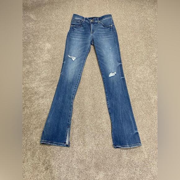 Express Denim - Distressed boho Indie Sleaze Express Skyscraper Mid Rise Bootcut Jeans womens 6R